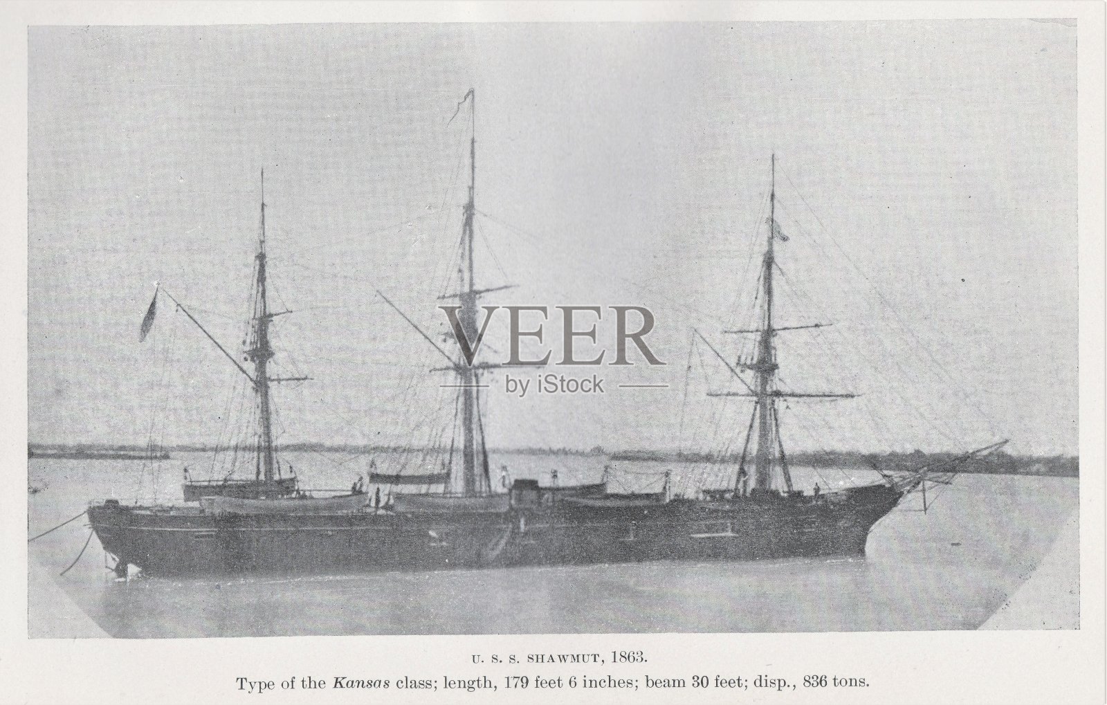 肖穆特号，1863年，美国内战，19世纪美国海军历史插画图片素材