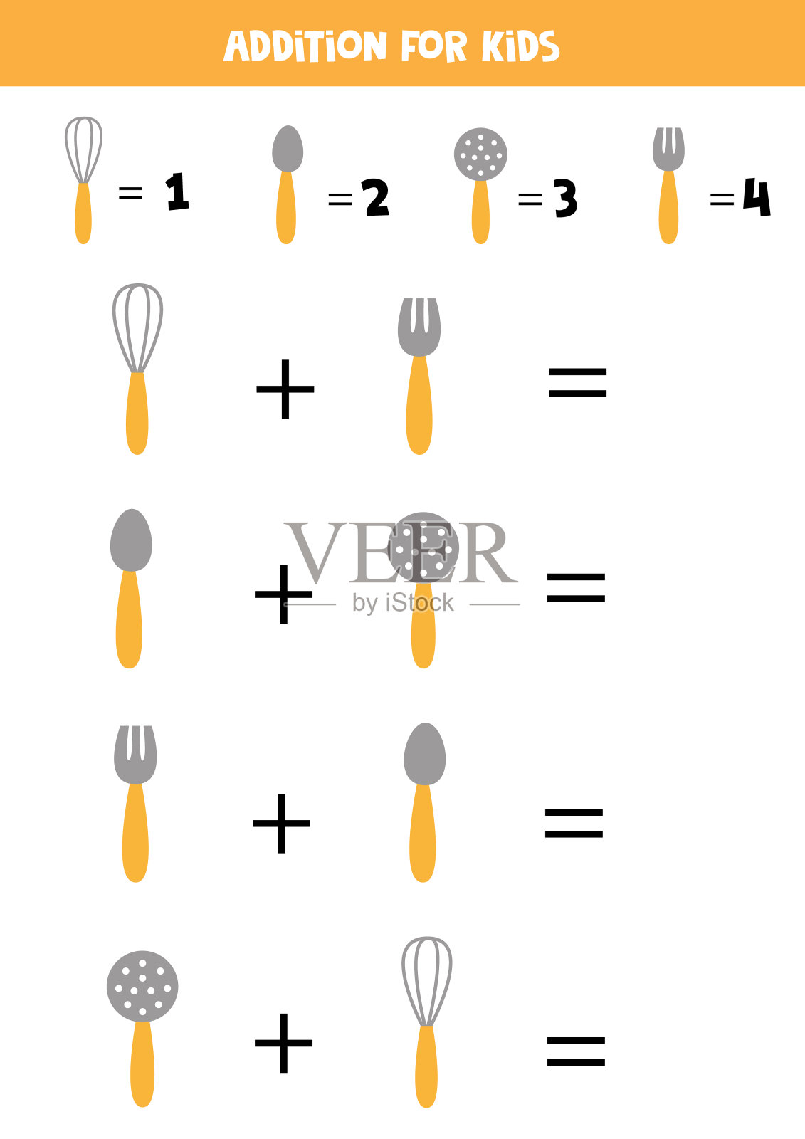 儿童卡通厨房餐具添加。插画图片素材