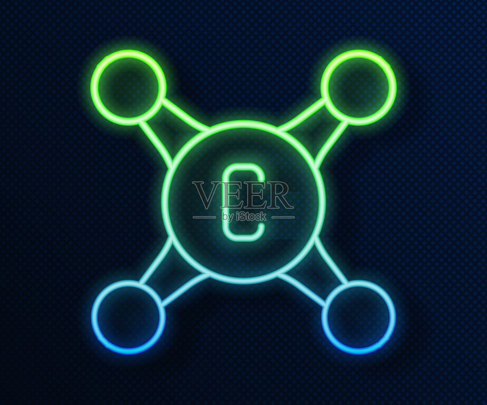 发光的霓虹灯线水龙头图标孤立在蓝色背景。向量插画图片素材