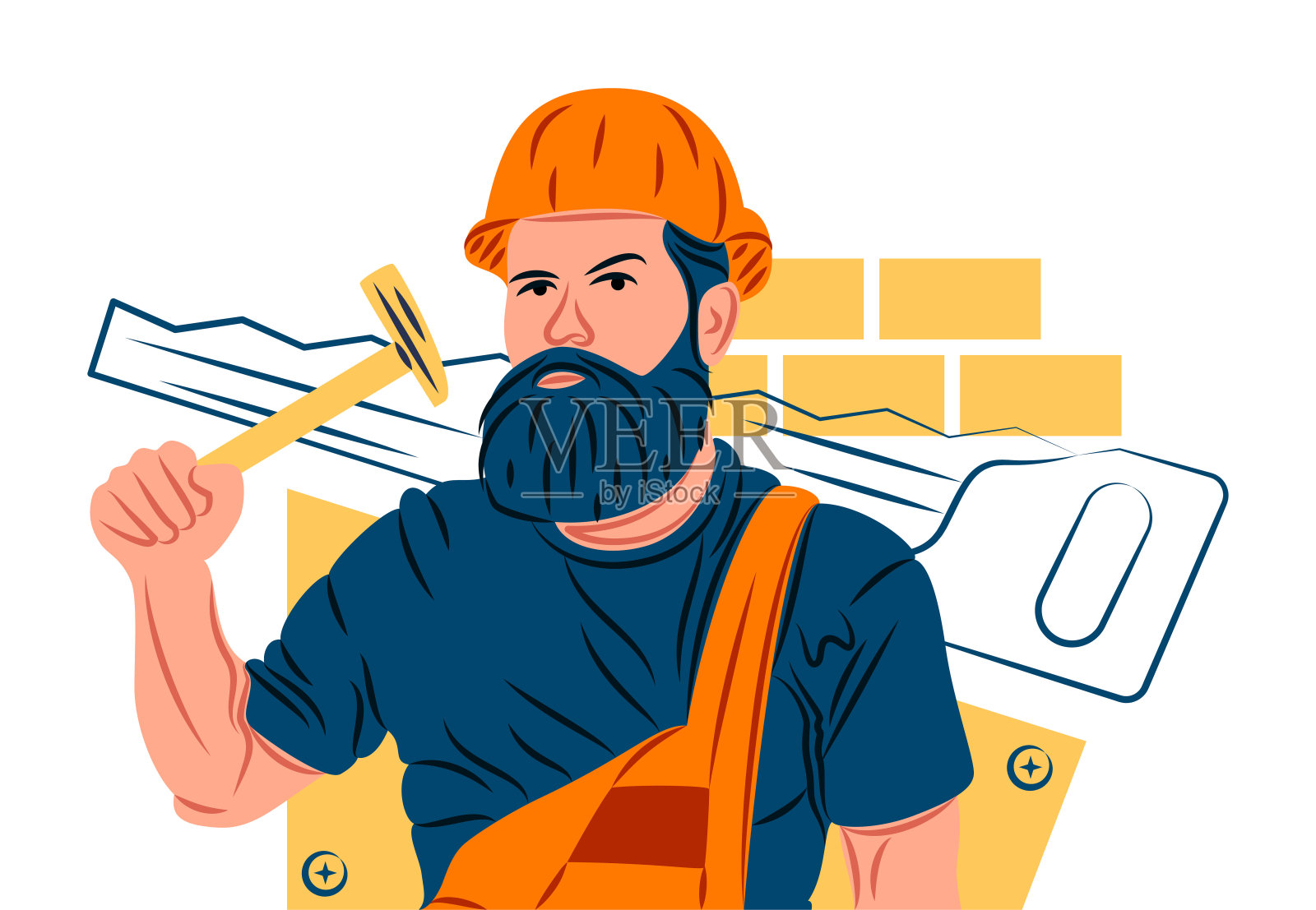 矢量建设者在阴影尖锐的线条风格插画图片素材