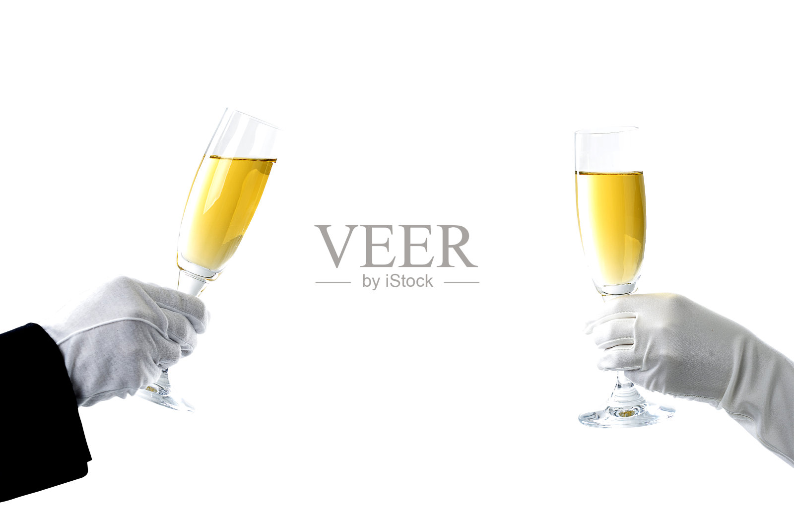 庆祝。在白色背景下，人们在婚礼上举着酒杯庆祝照片摄影图片