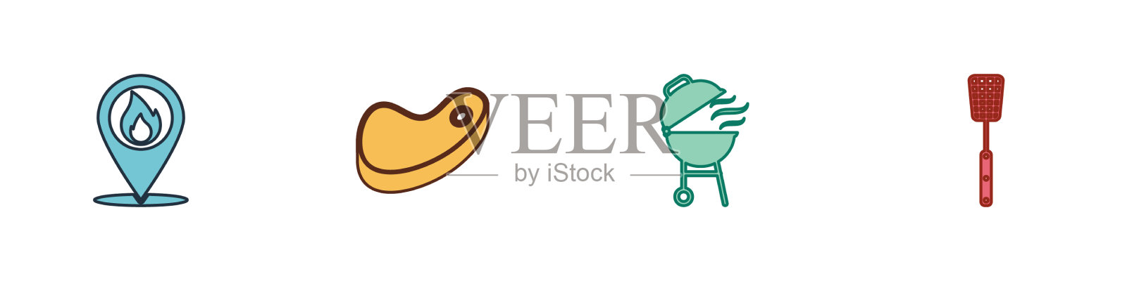 设置位置用火火焰烤肉牛排图标素材