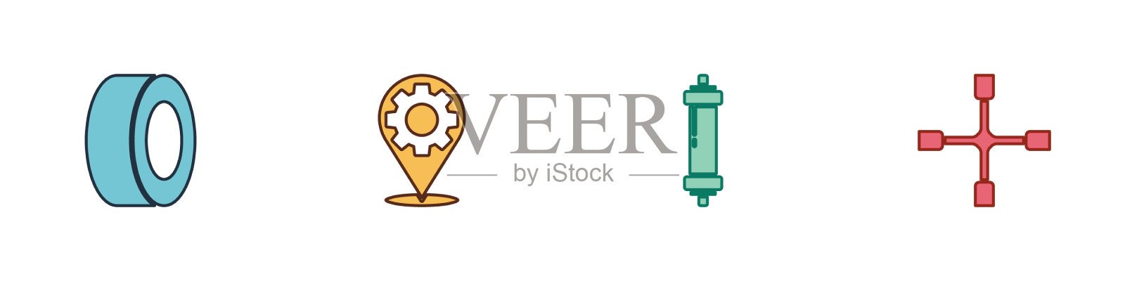 设置汽车轮胎服务减震器和车轮图标素材