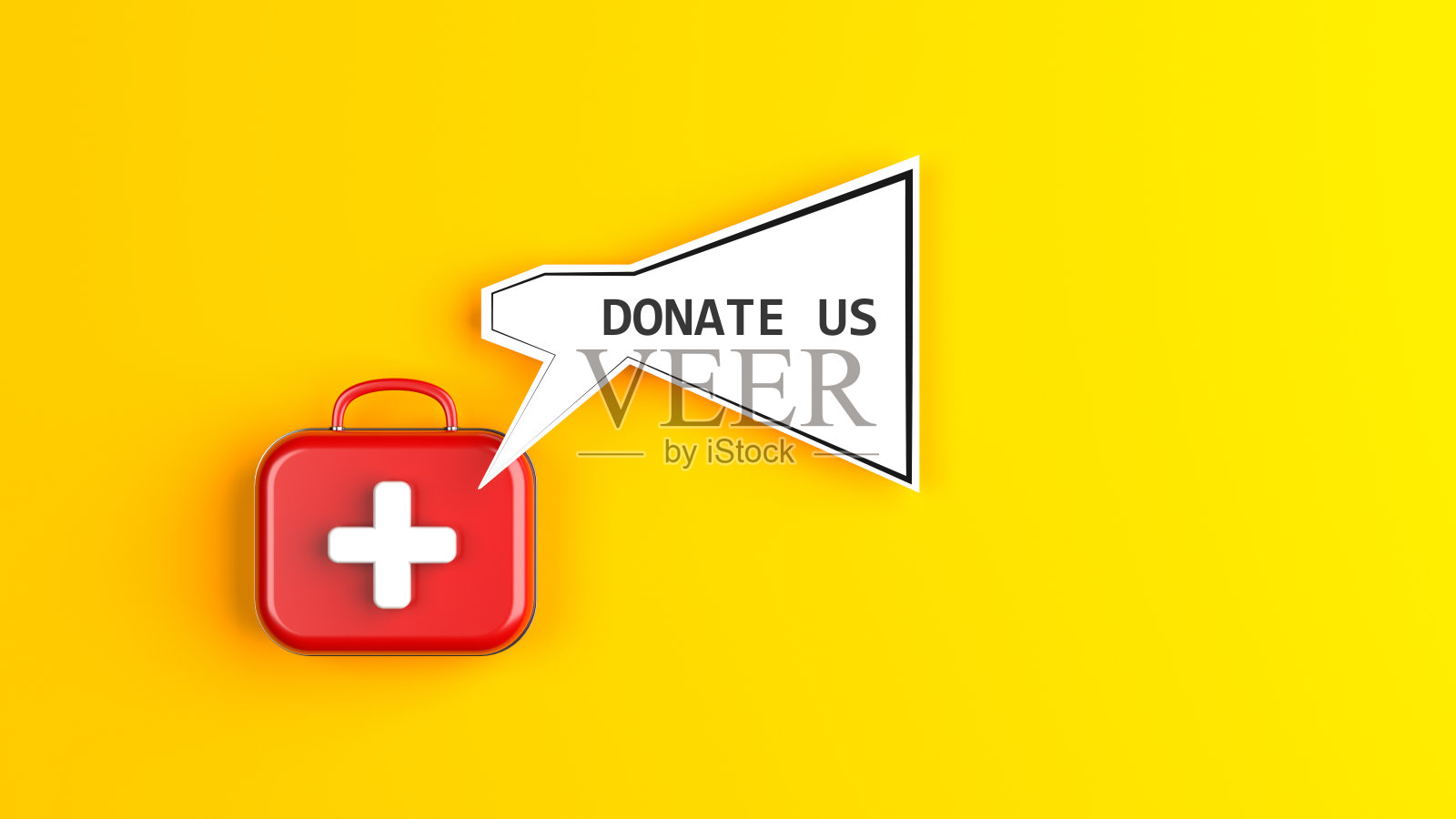 捐赠概念红色小袋扩音器状黑框语音泡照片摄影图片