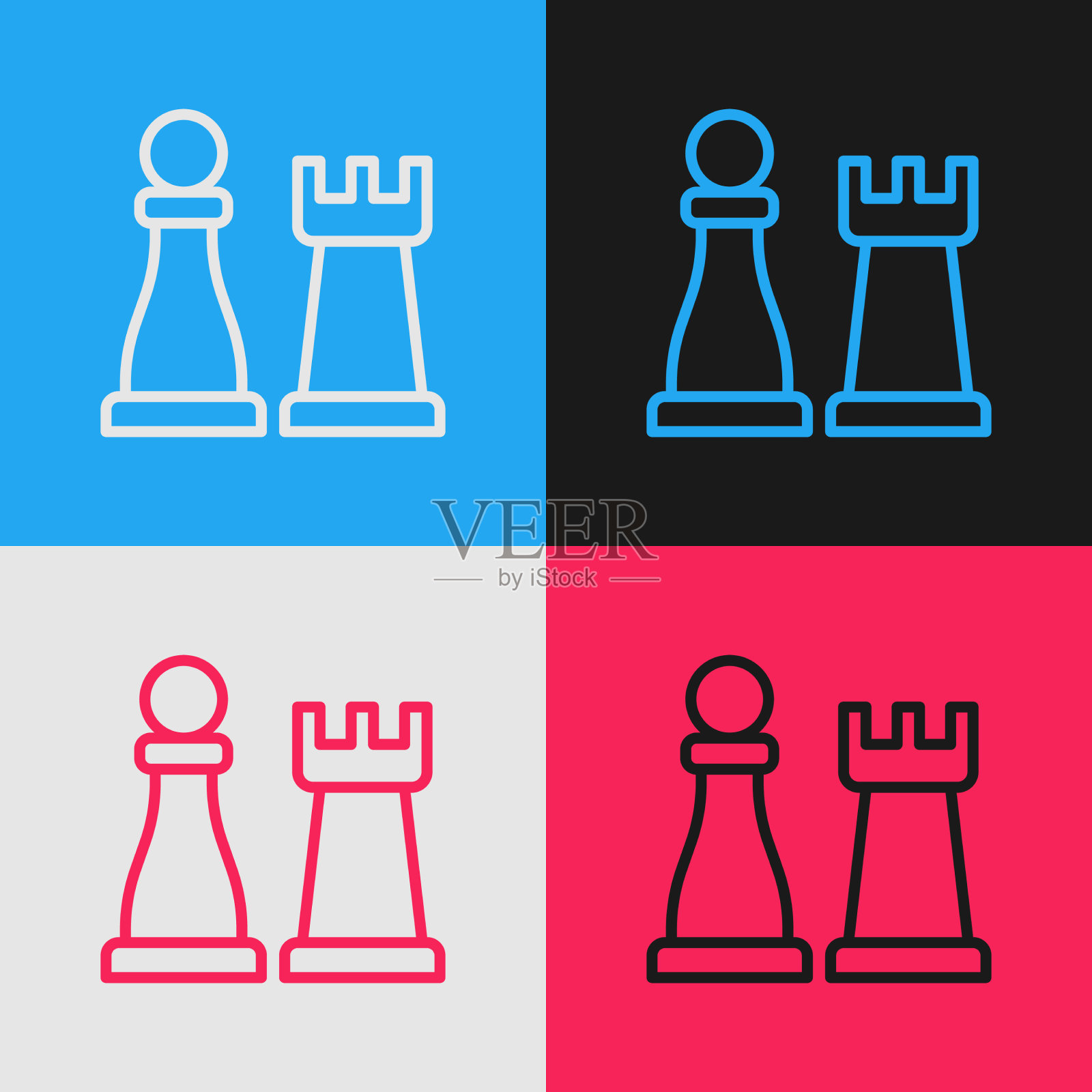 波普艺术线象棋图标孤立在颜色上插画图片素材