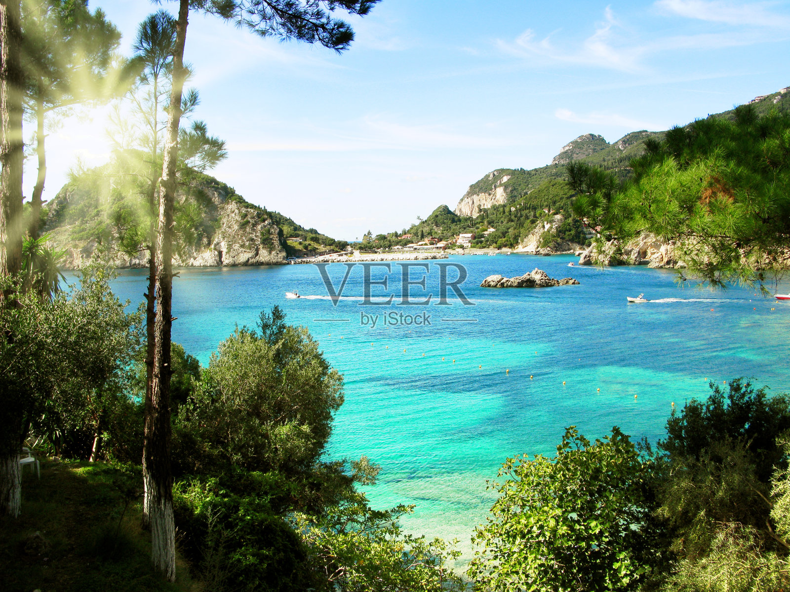 古奥卡斯特里萨著名的度假海滩海岸在爱奥尼亚海景观科孚岛照片摄影图片