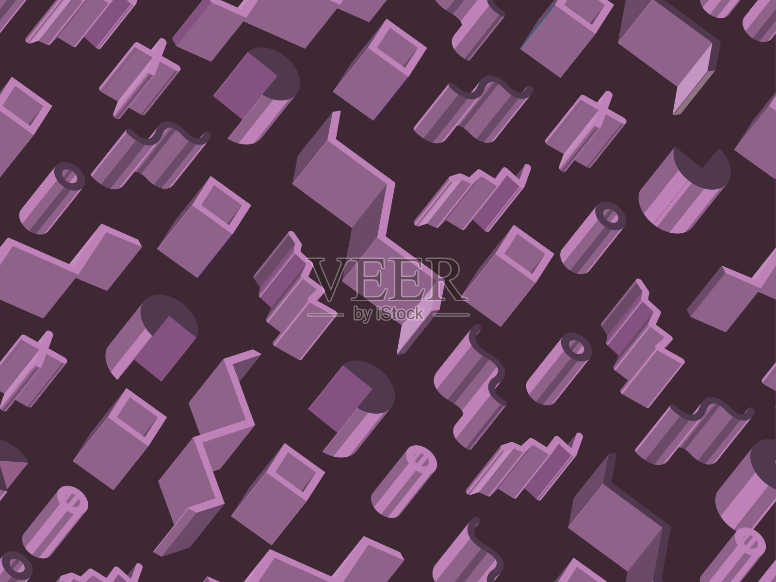 几何无缝模式与三维几何形状。80年代用于促销产品、包装纸和印刷的等距几何样式。矢量图插画图片素材