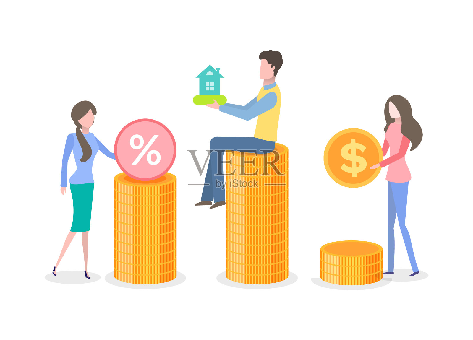 人们持有金属货币硬币，美元向量插画图片素材