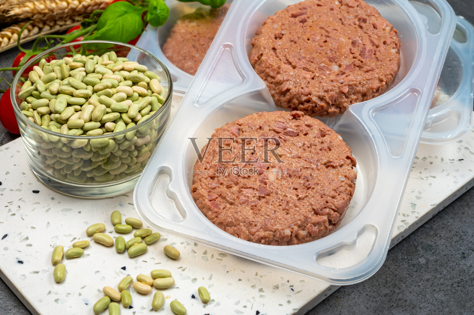 健康素食素食，植物性黄豆汉堡照片摄影图片