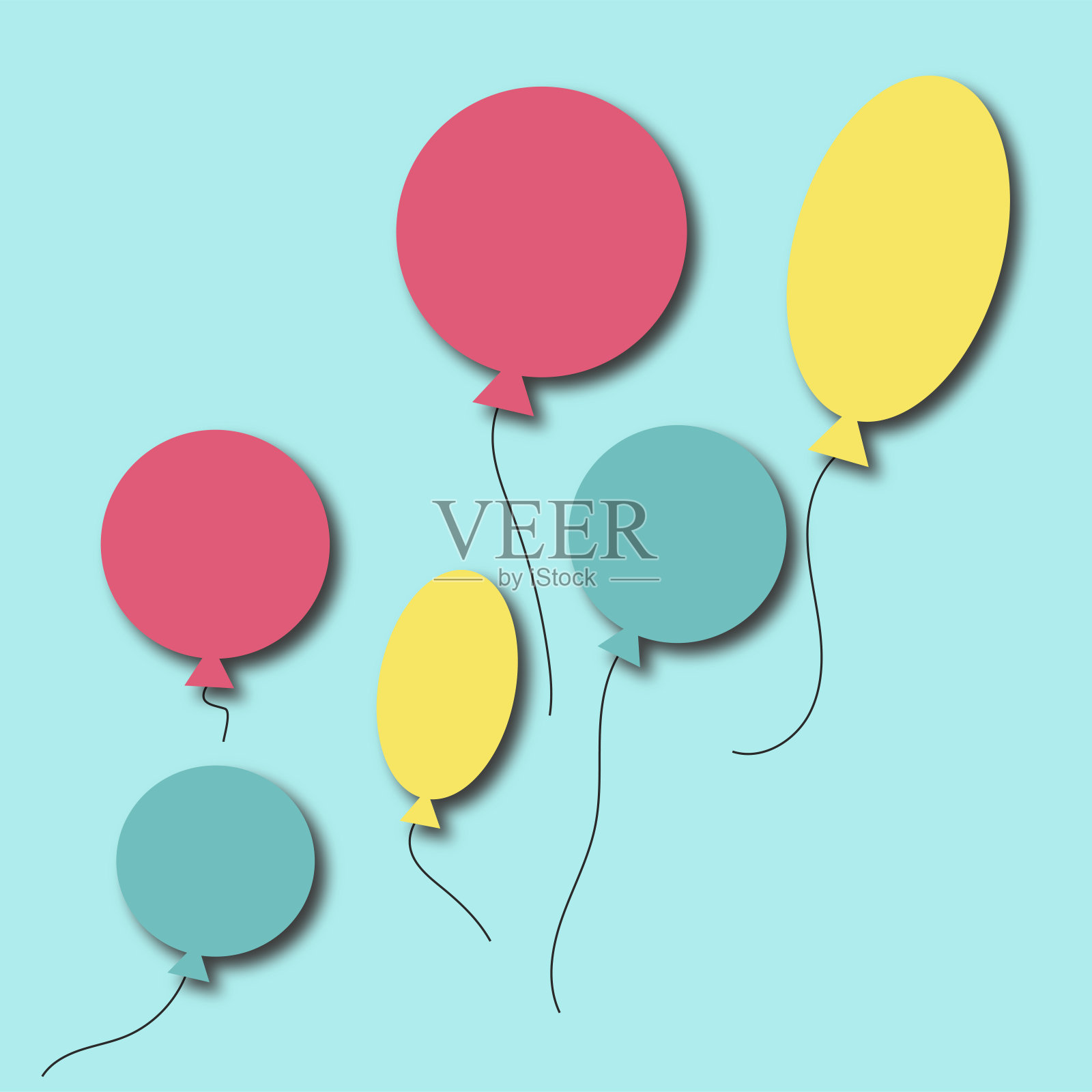 剪纸气球在彩色背景上。设计明信片，传单，小册子。3 d渲染。设计元素图片
