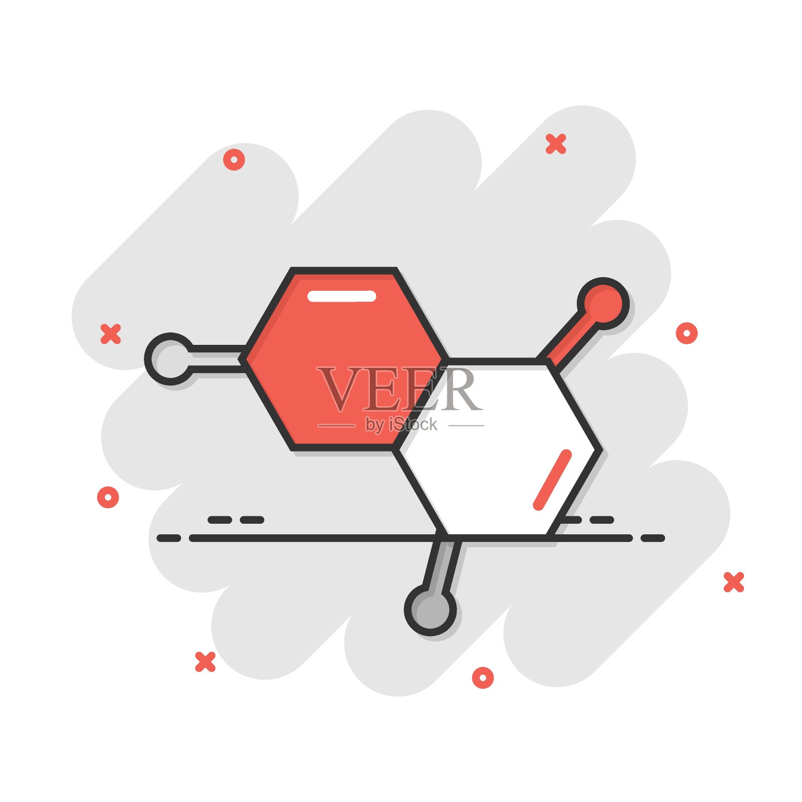 漫画风格的科学图标。Dna细胞卡通矢量插图在白色孤立的背景。分子进化飞溅效应经营理念。插画图片素材