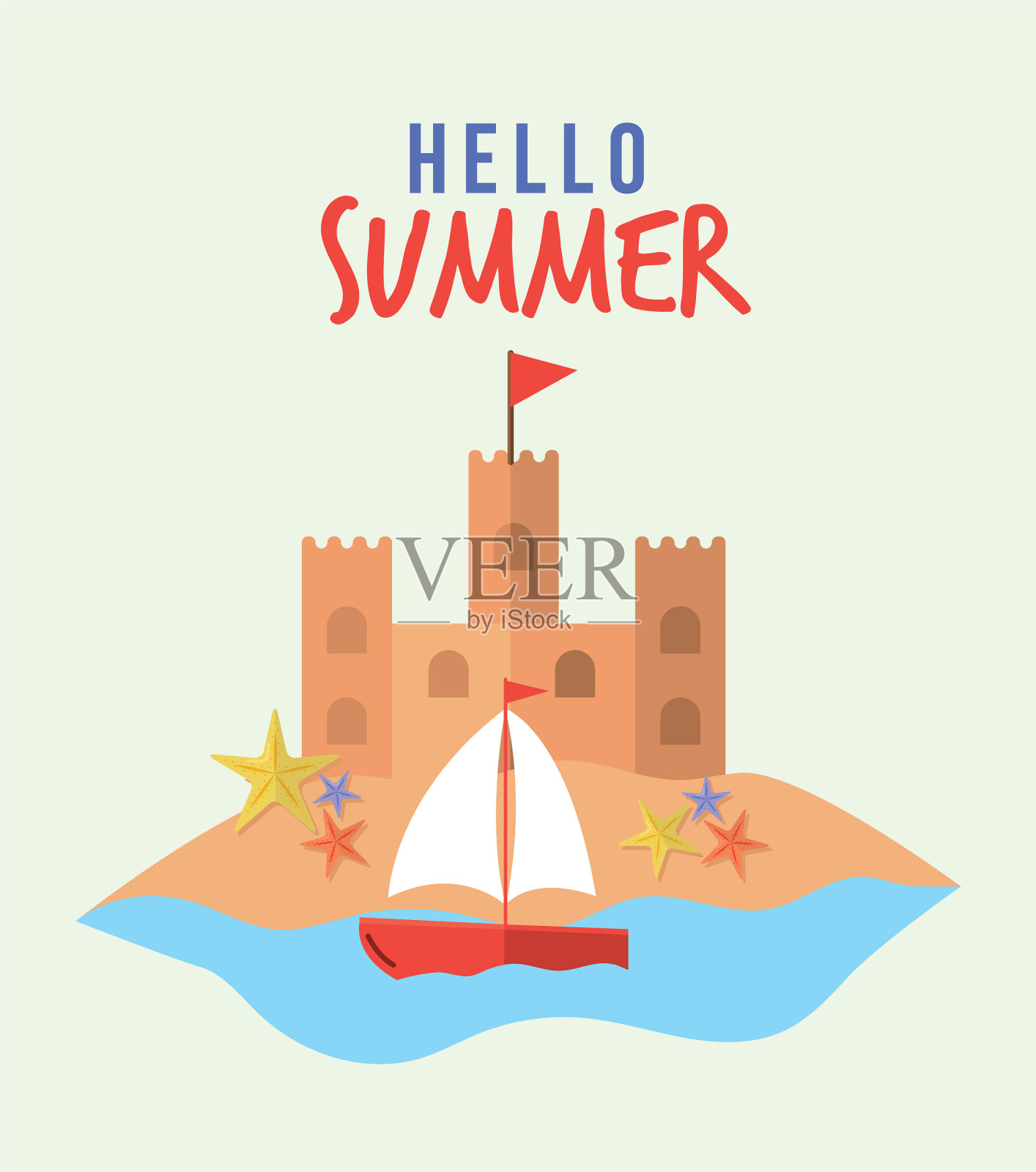 你好夏季字母设置夏季图标插画图片素材