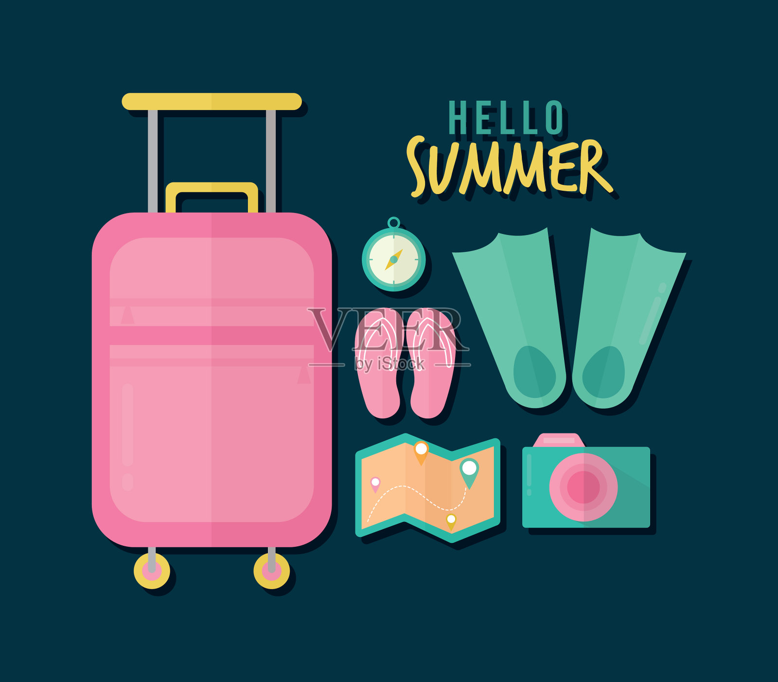 你好夏季字母捆绑夏季图标插画图片素材