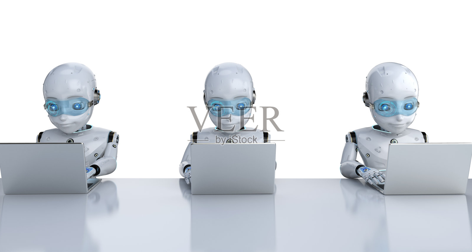 一群孤立的办公机器人照片摄影图片