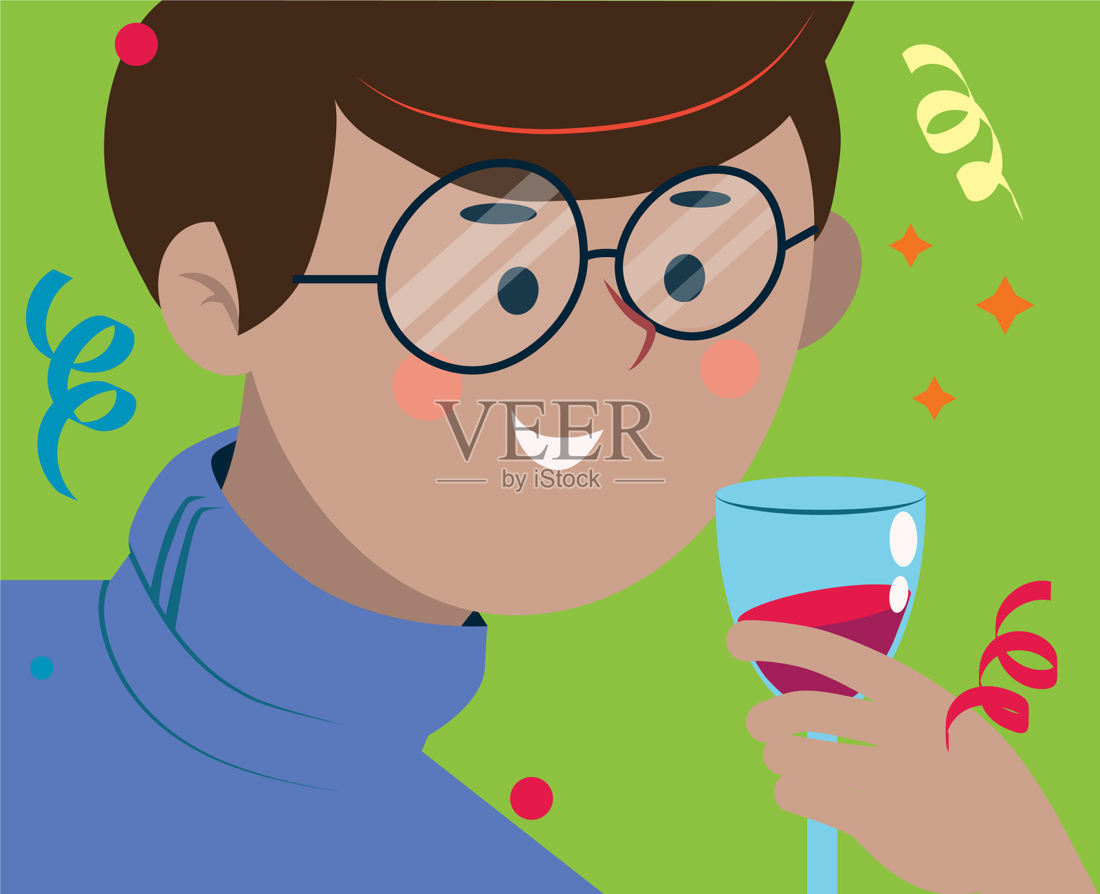 一个男人在聚会上喝了一杯酒插画图片素材