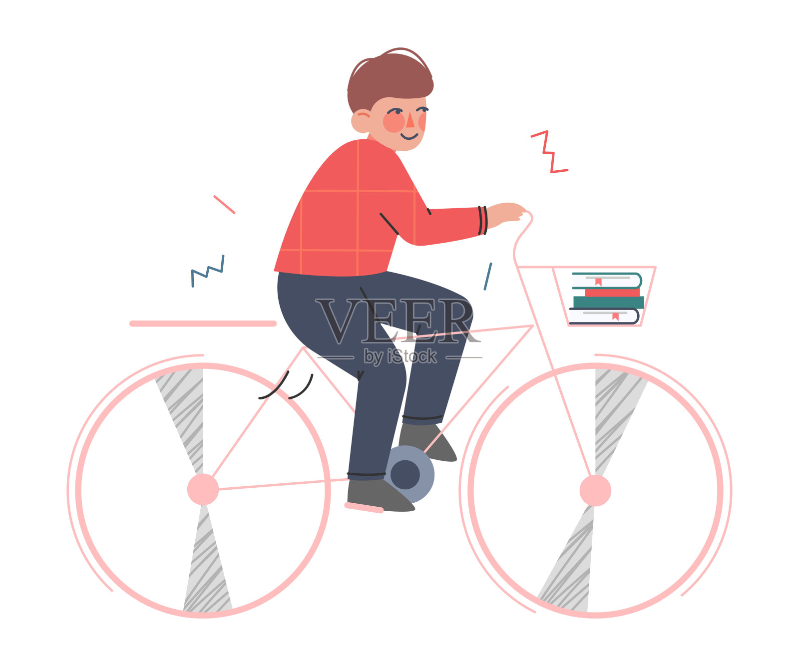 可爱的男孩骑自行车，儿童户外活动卡通矢量插图插画图片素材