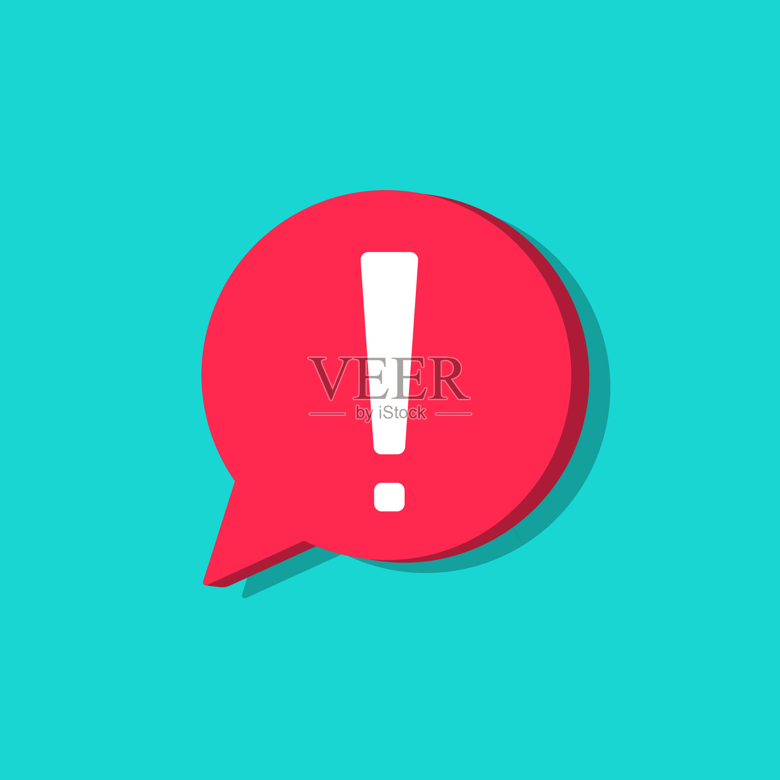 气泡中的感叹号。注意和警觉的图标。感叹号表示重要的警告。蓝色背景上的红色圆圈用于讲话。是谨慎、危险、冒险的象征。标识信息。向量。插画图片素材