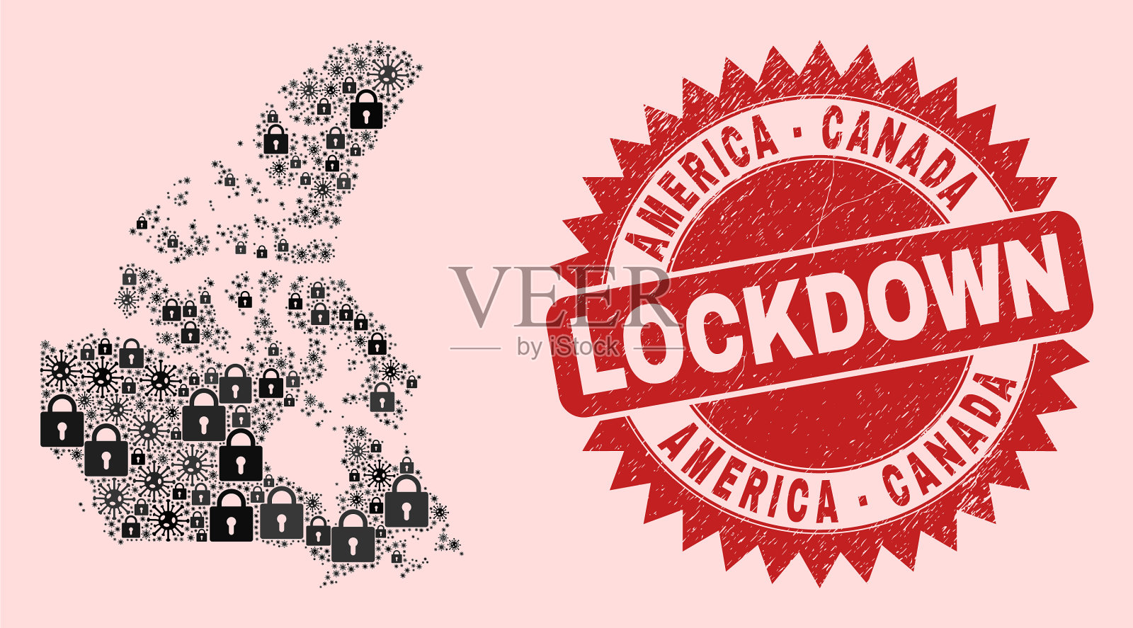 加拿大v2地图组成与锁和covid插画图片素材