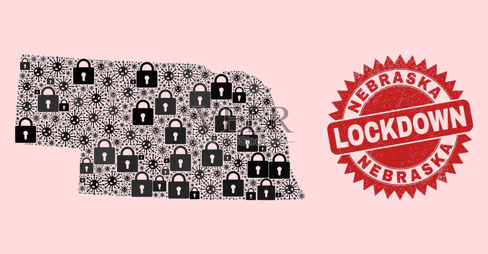 内布拉斯加州地图组成与锁插画图片素材