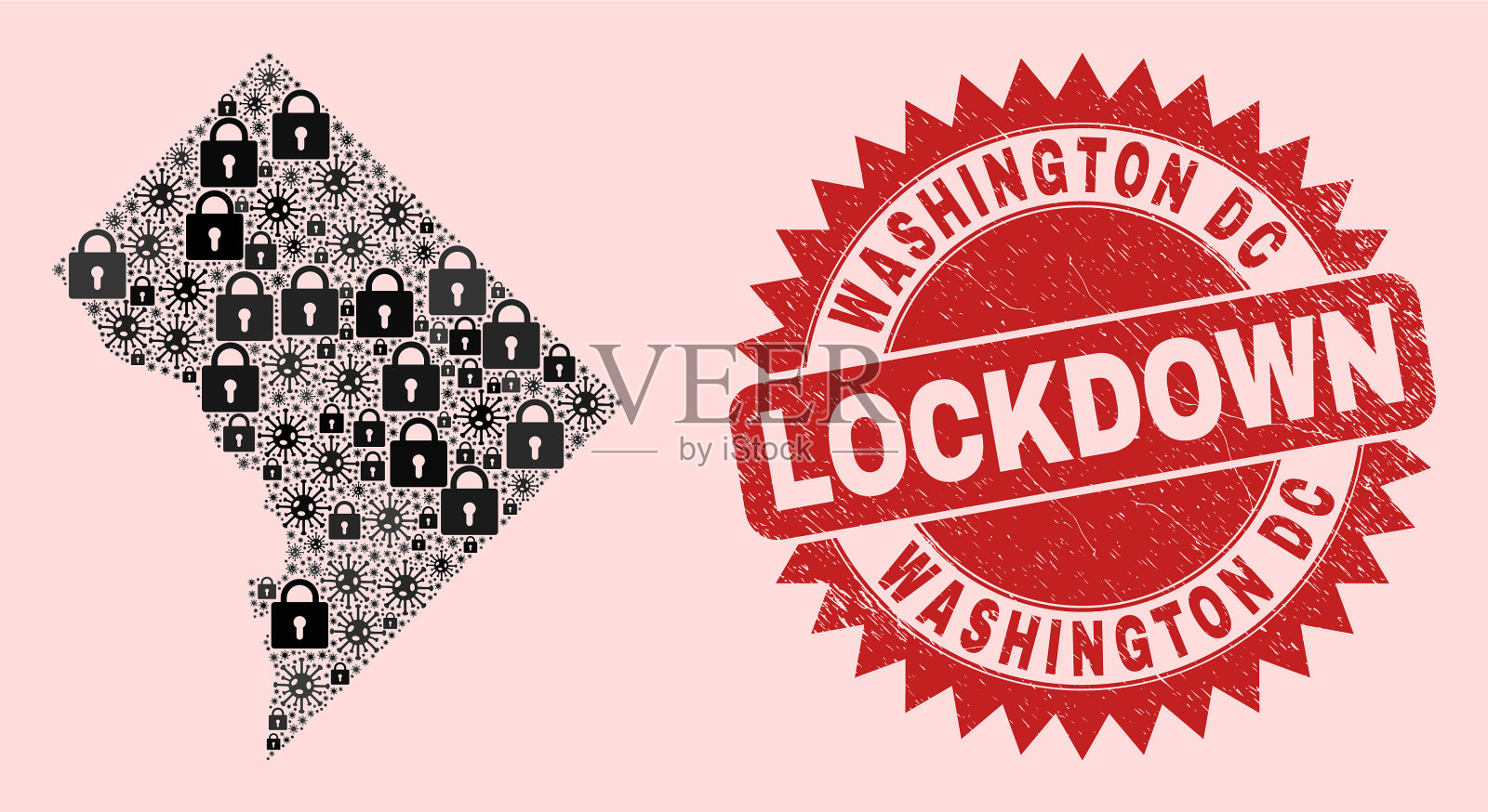 华盛顿特区哥伦比亚地图马赛克锁插画图片素材