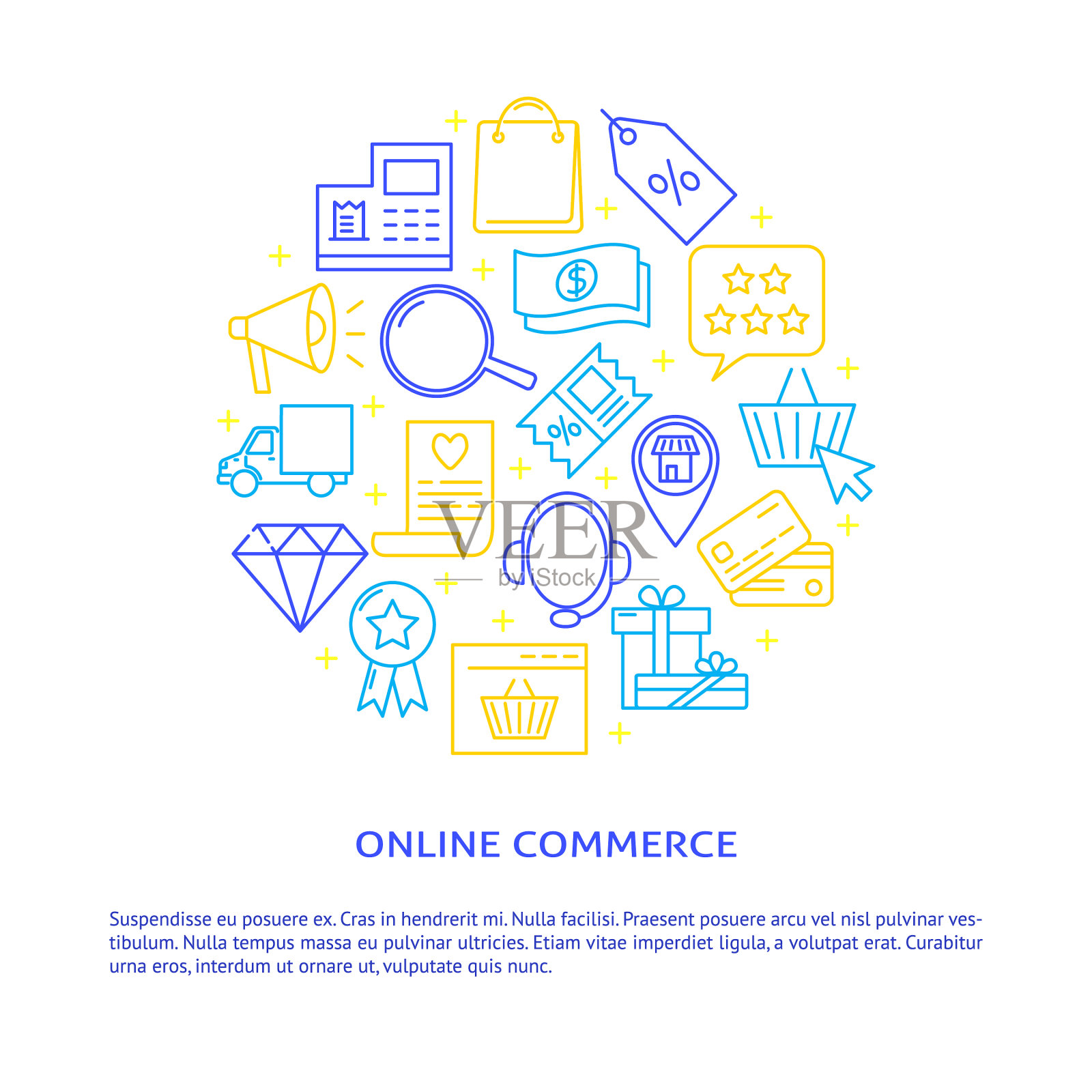 电子商务圆概念横幅与地方设计模板素材