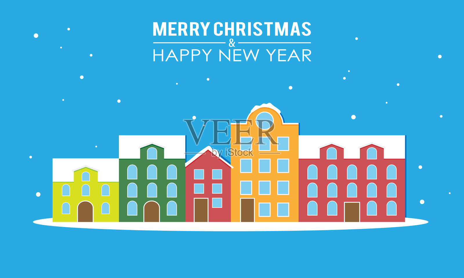 新年快乐，圣诞贺卡飘雪插画图片素材