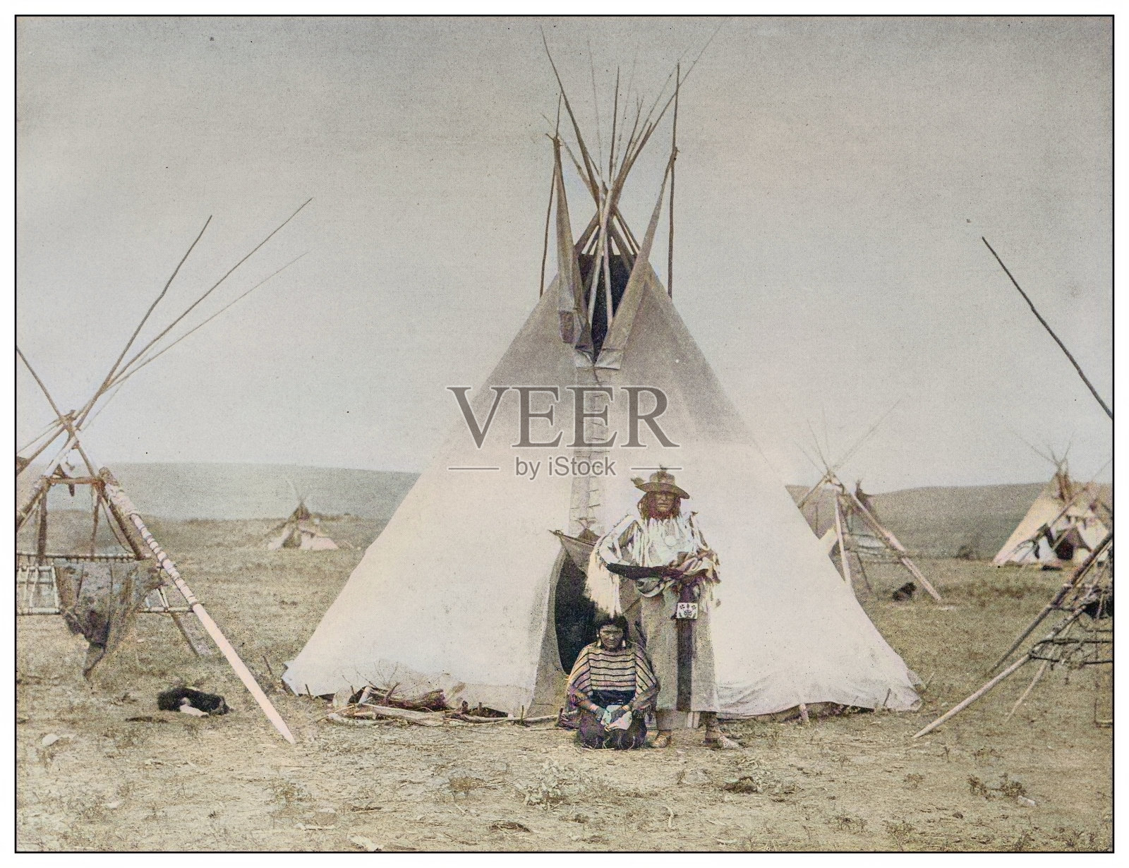 古色古香的彩色照片:Sarcee保护区的原住民营地照片摄影图片