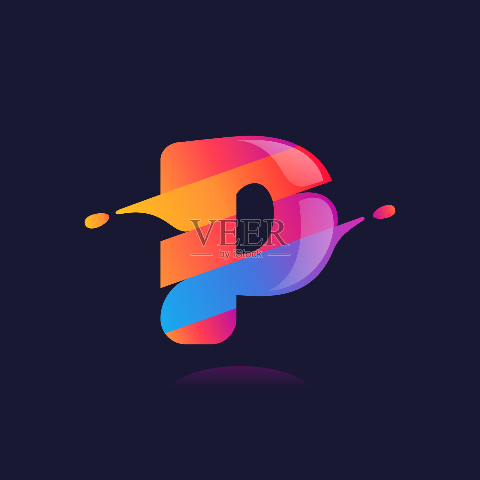 P字母标志与振动波梯度偏移插画图片素材