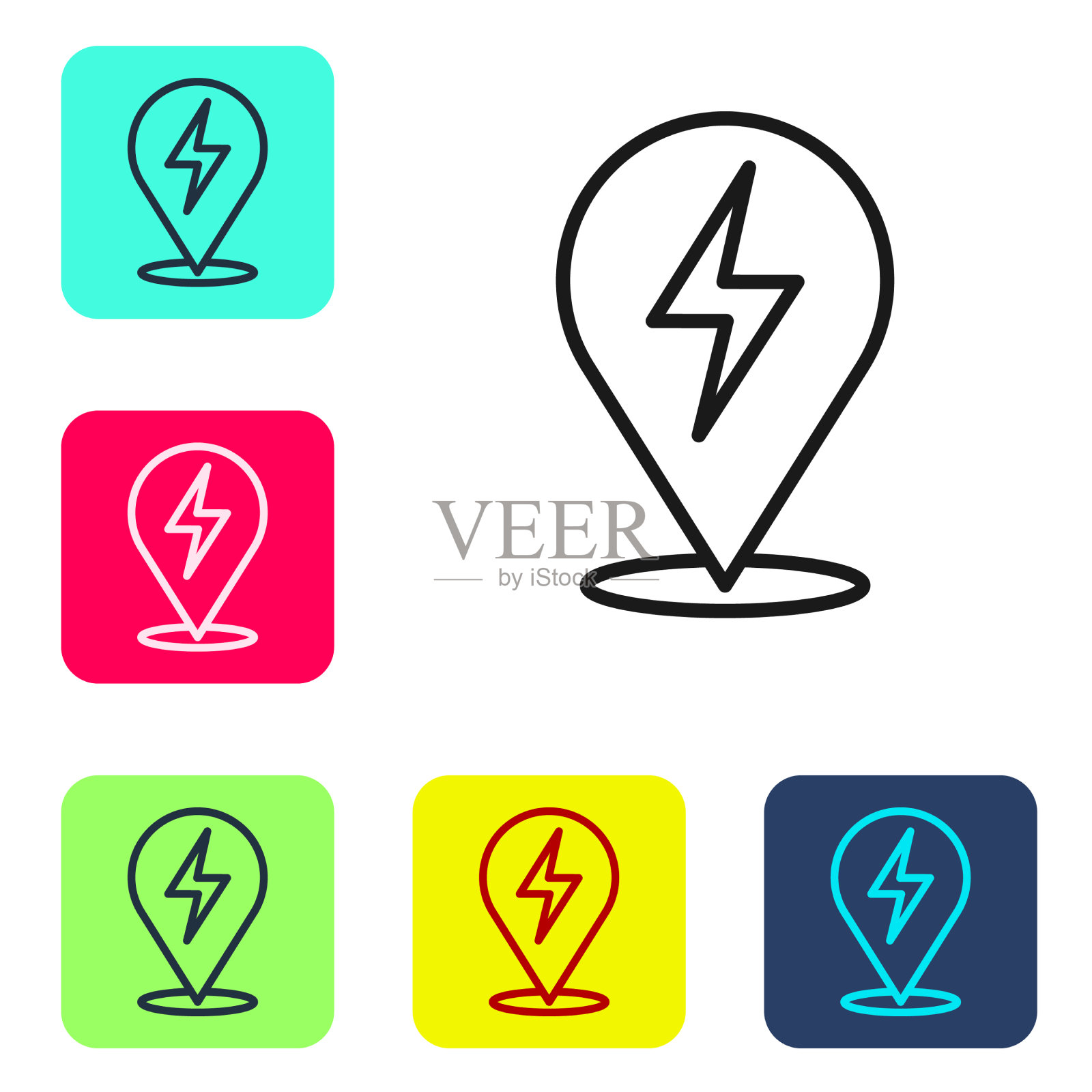 黑线闪电螺栓图标孤立在白色图标素材