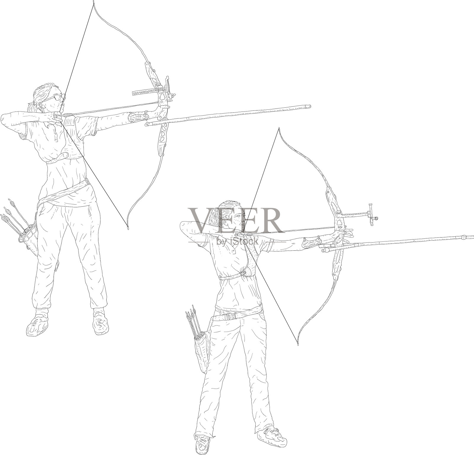设置素描轮廓吸引女性和图标素材