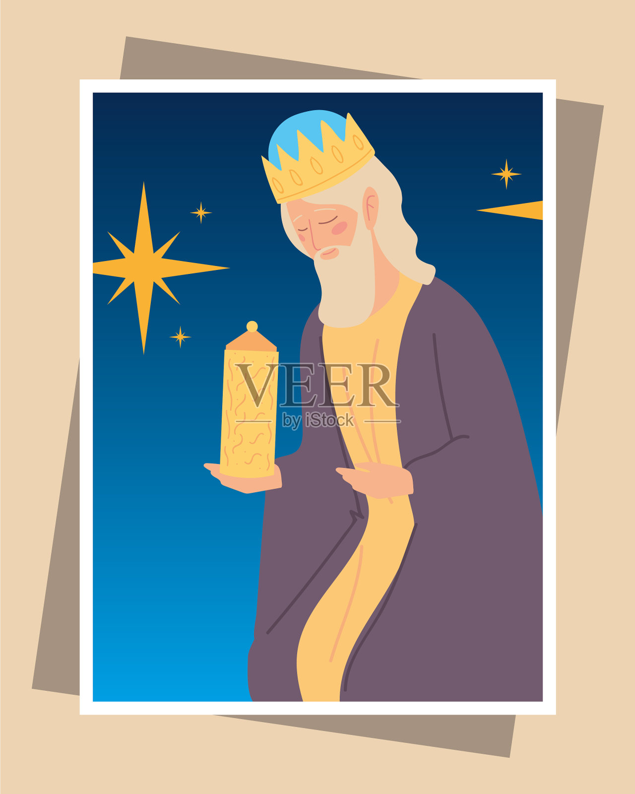 出生卡斯帕英明国王与礼物贺卡插画图片素材