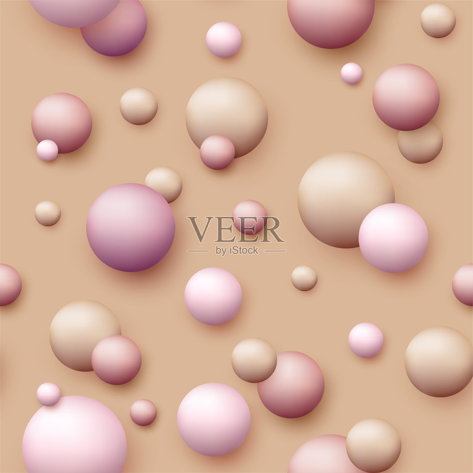 矢量动态背景与彩色逼真的3d球。圆球在珍珠柔和的颜色背景。粉球，粉底，粉末，腮红，陨石。插画图片素材