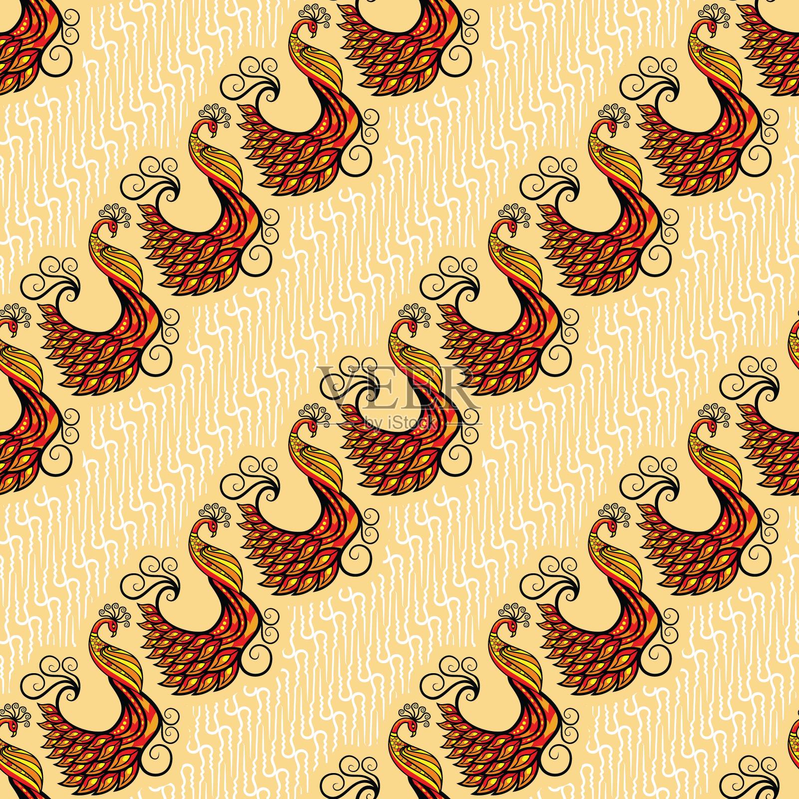 无缝图案与抽象的孔雀矢量插图插画图片素材