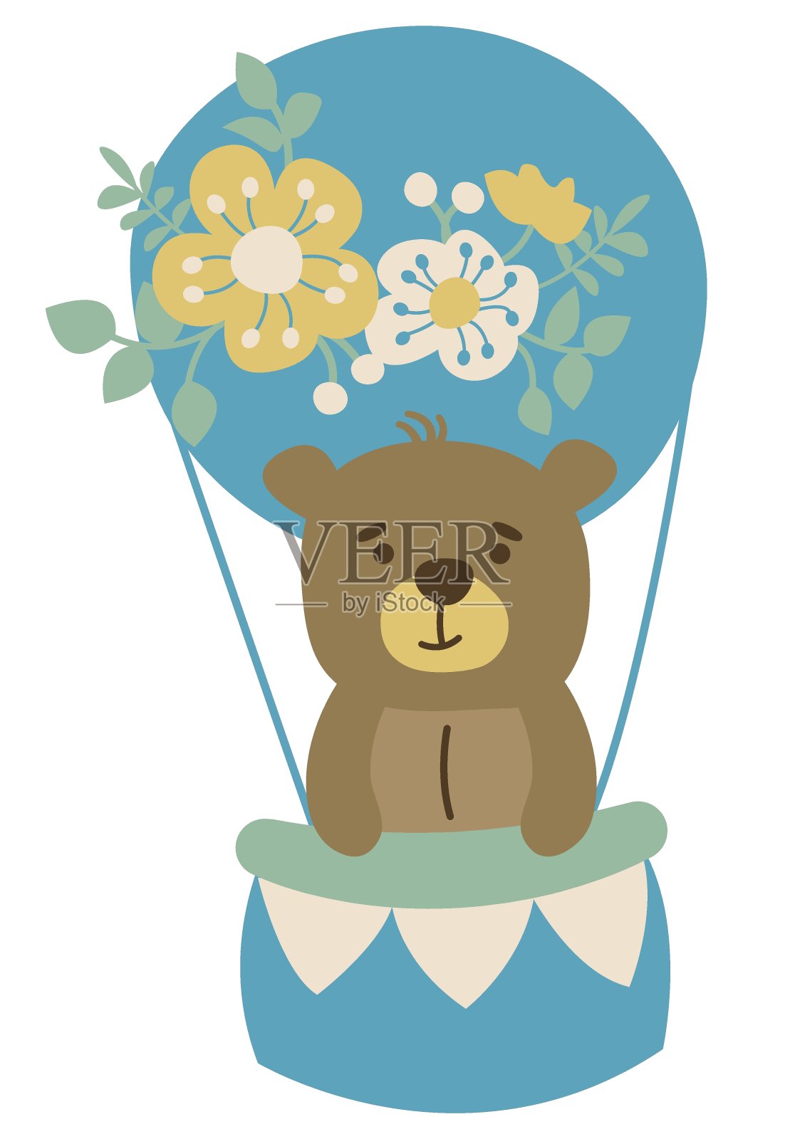 气球里的泰迪熊。放荡不羁的风格。插画图片素材