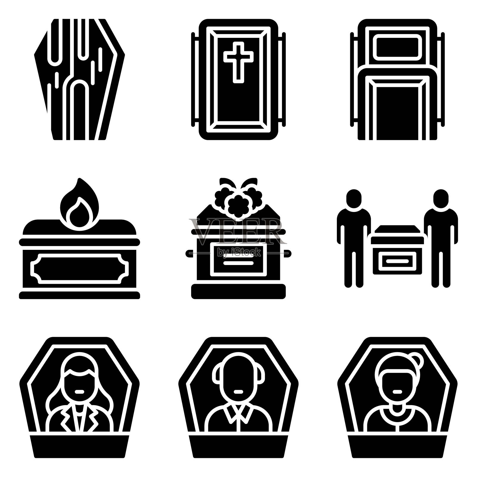 葬礼相关矢量图标设置4，固体风格插画图片素材