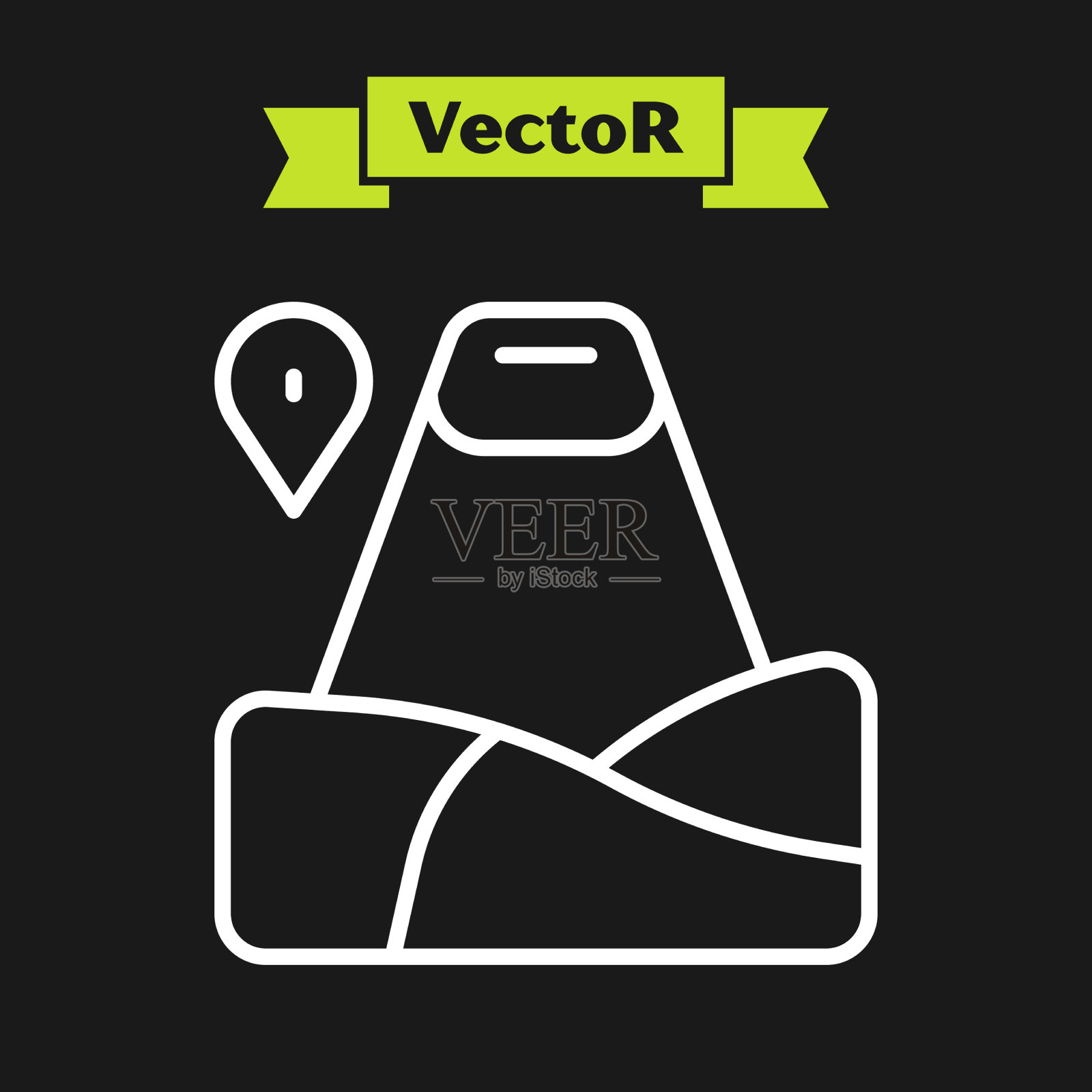 与山图标隔离的白线映射指针插画图片素材