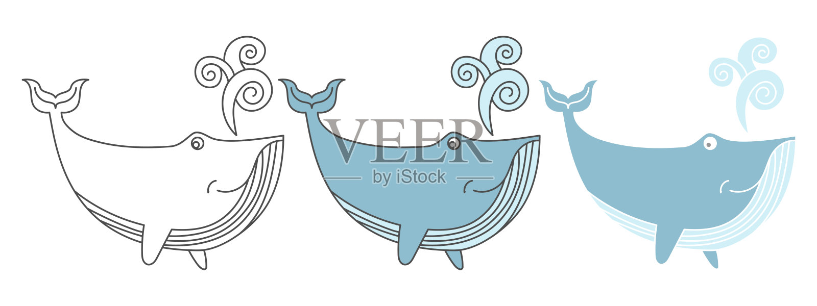 鲸鱼设计向量。剪纸艺术卡通插图。黑色和白色的轮廓元素设计元素图片