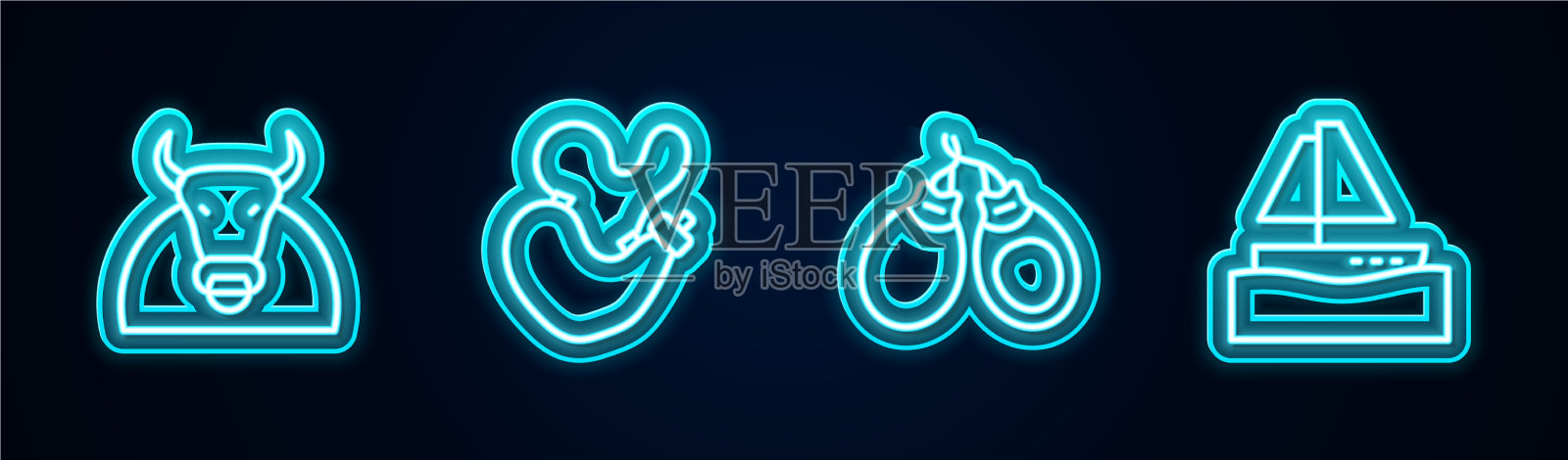 设置线公牛西班牙酒皮响板和插画图片素材