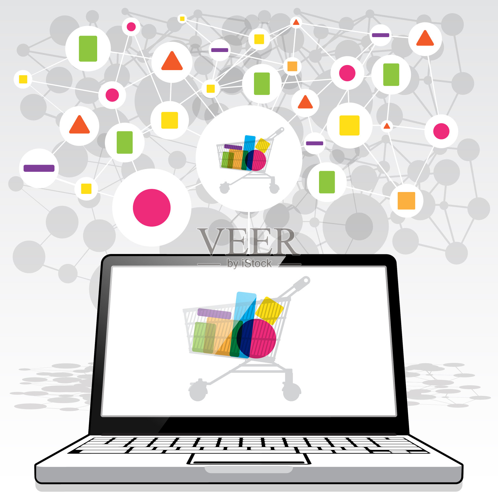 笔记本电脑-网上零售购物插画图片素材