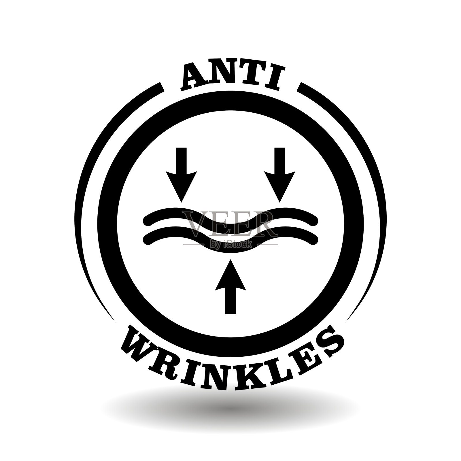 圆形矢量标志，用于化妆品防皱包装。抗老化面霜图标与年轻的化学成分，为老年皮肤护理。黑色圆形符号孤立在白色符号上插画图片素材