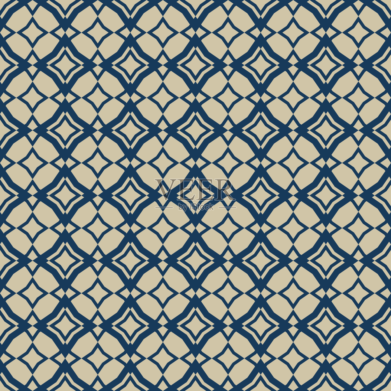 东方风格的金色和蓝色抽象矢量几何无缝图案插画图片素材