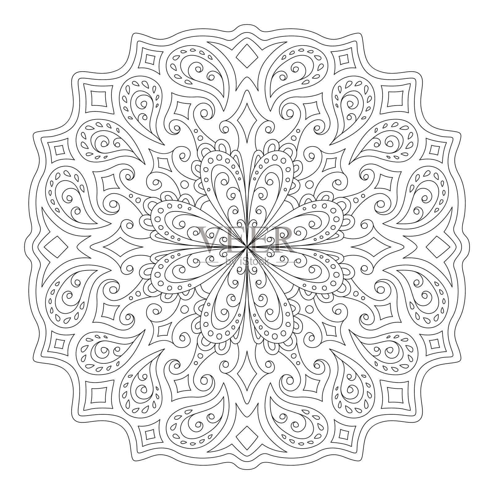 线条艺术着色书与复古的模式插画图片素材