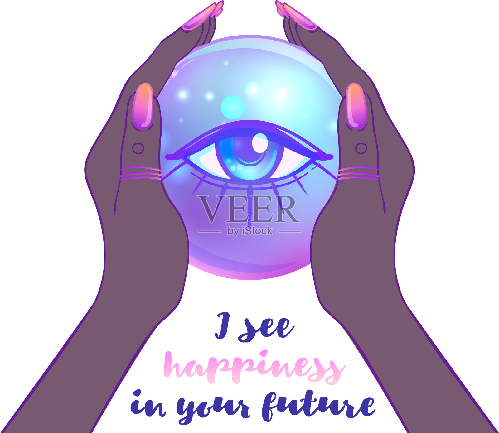 女性手握魔法水晶球孤立设计元素图片