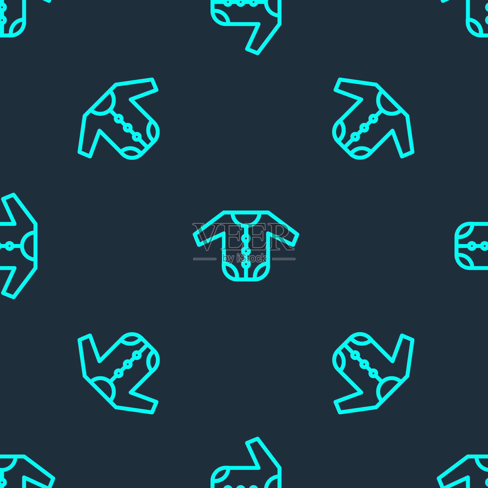 绿线宝宝衣服图标隔离无缝图案在蓝色背景。给男孩和女孩的婴儿服装。婴儿紧身衣裤。向量插画图片素材