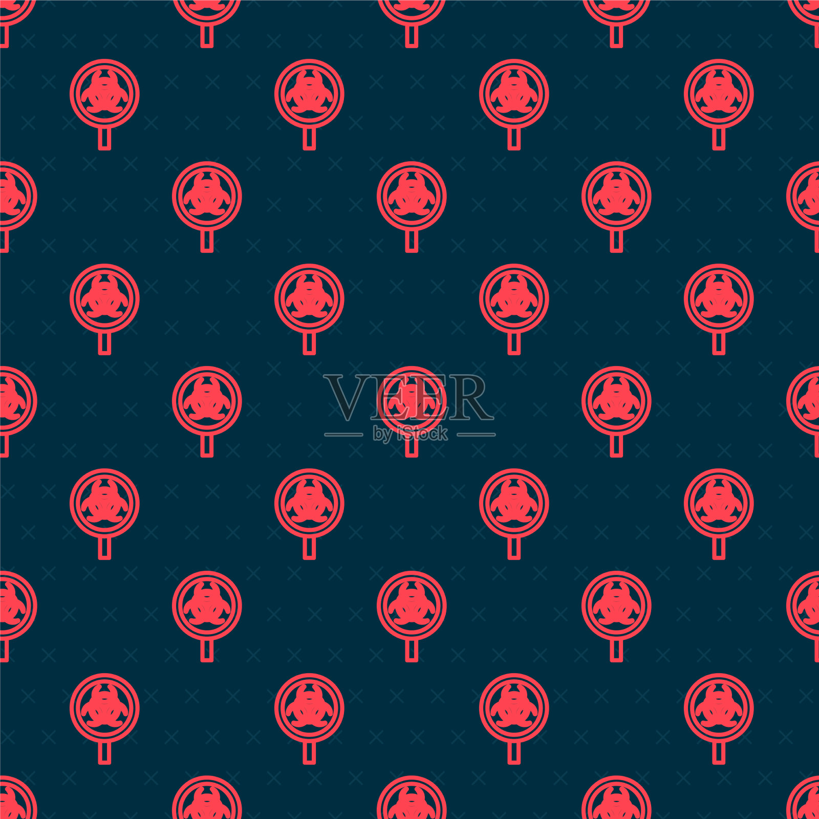 生物危害红线和放大镜图标插画图片素材