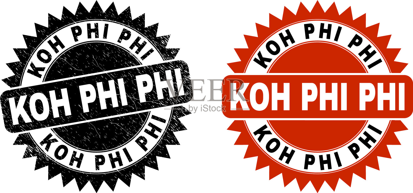 Koh phi黑色玫瑰形邮票与窘迫纹理插画图片素材