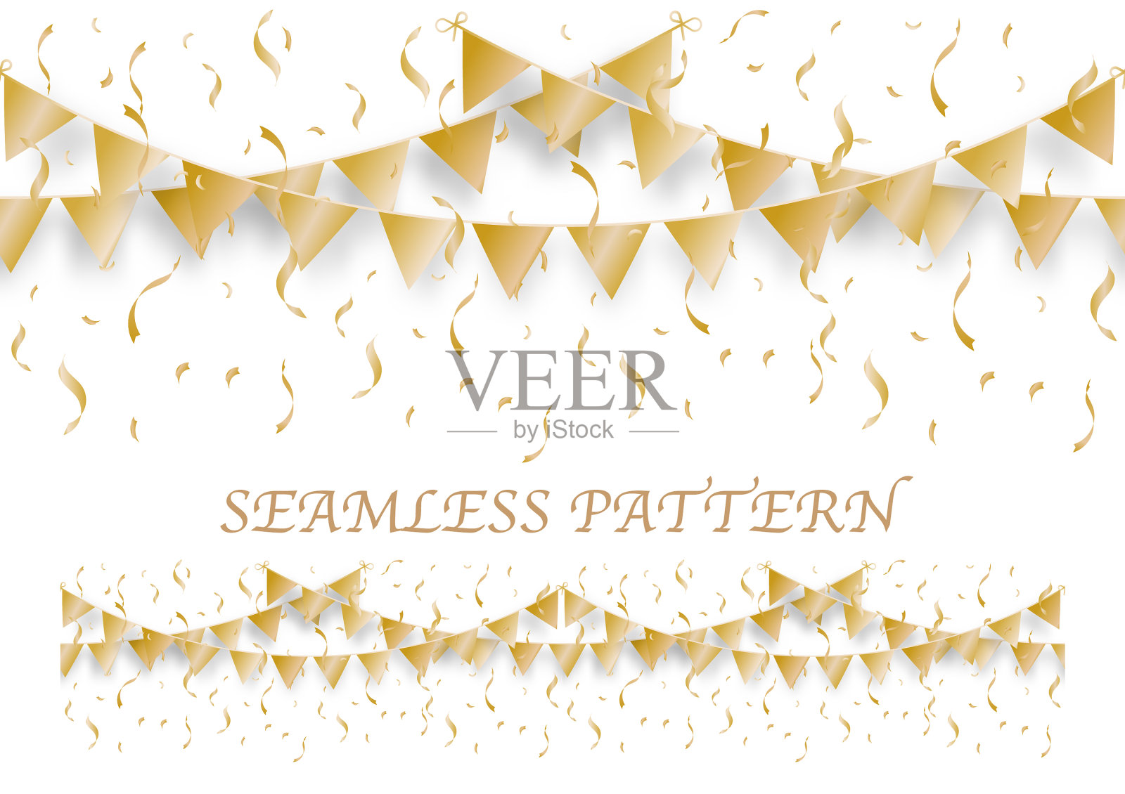 金色旗帜和五彩纸屑横亘在一起插画图片素材