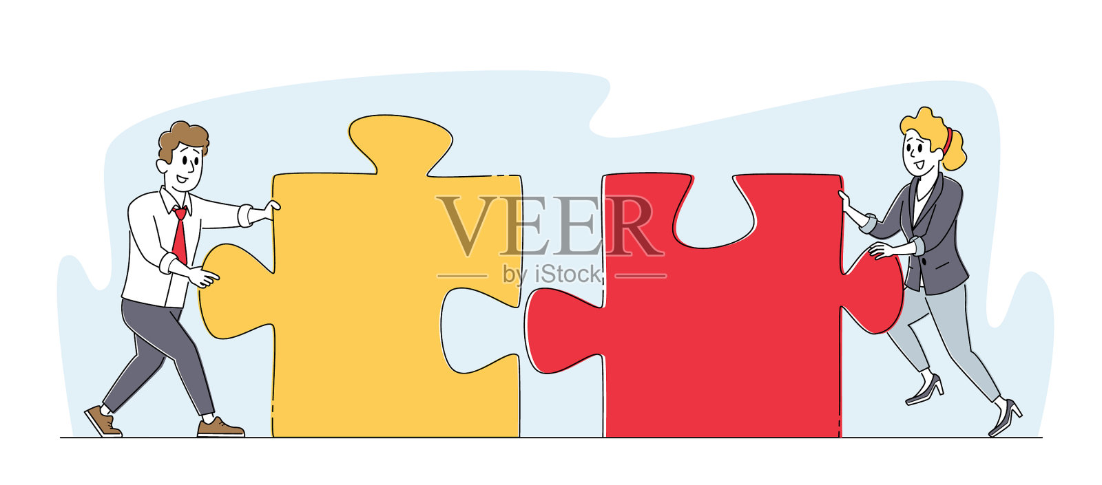 办公室人物一起工作，聚集巨大设计元素图片