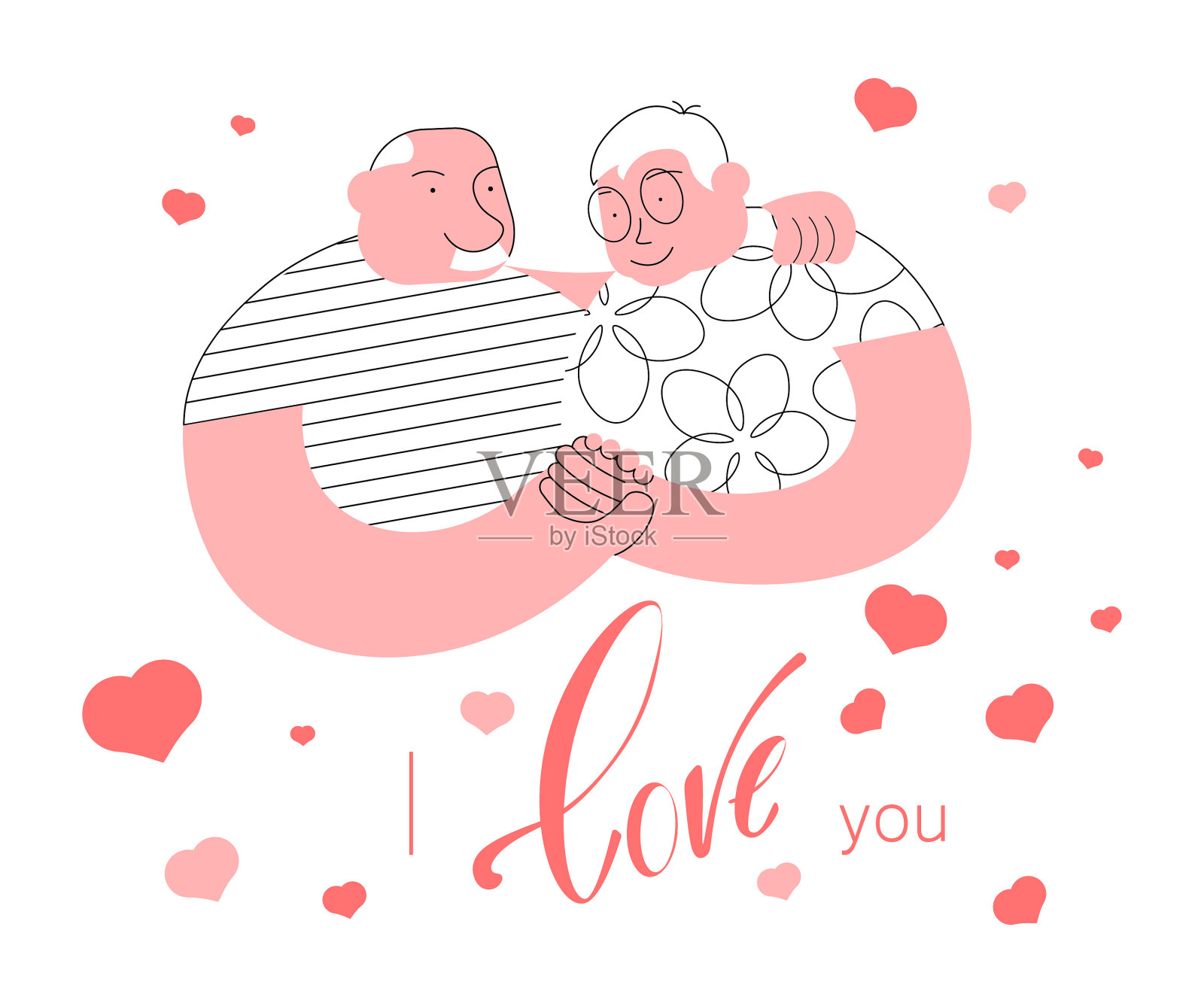 幸福的老夫妇相爱插画图片素材