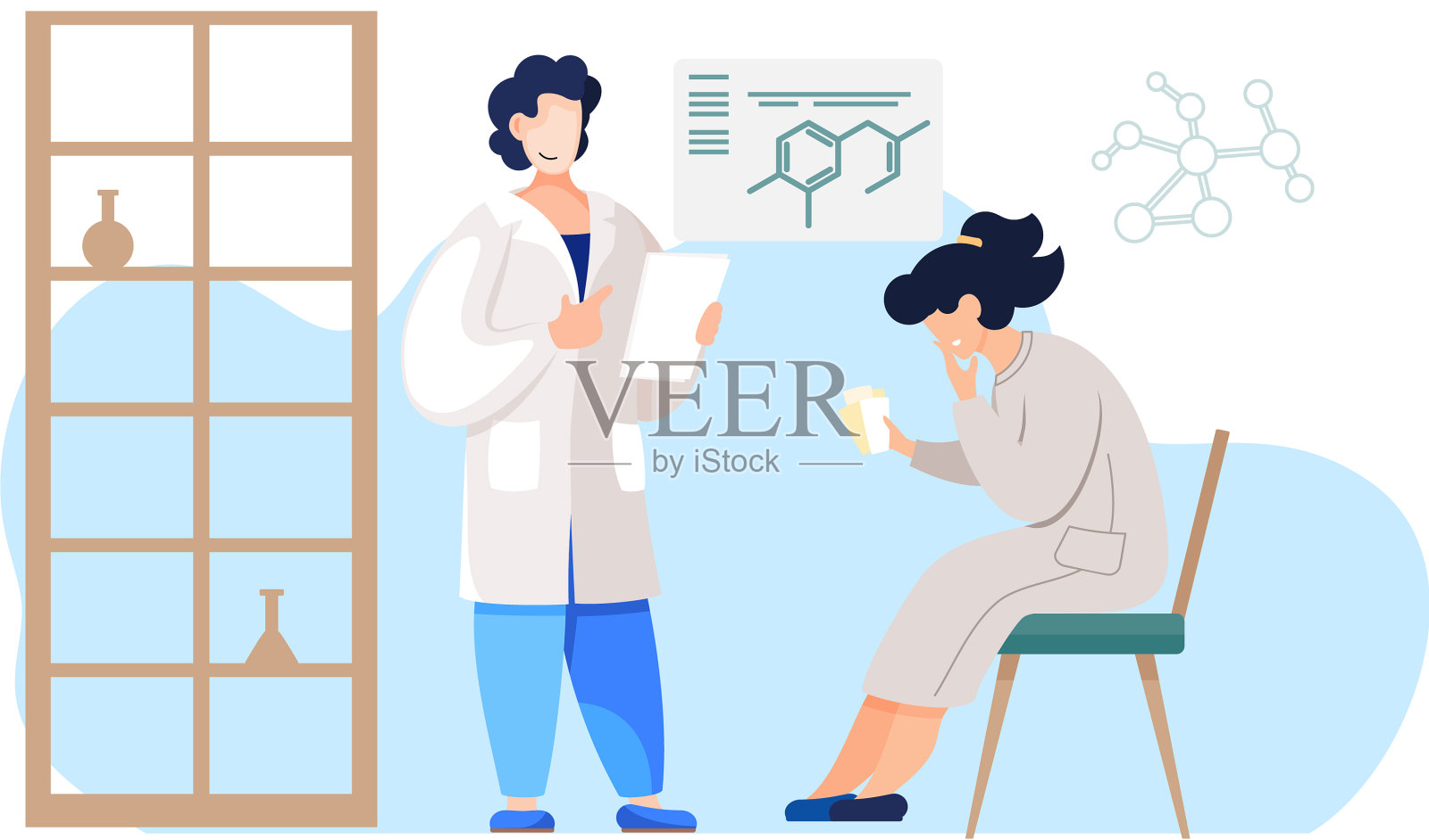 女孩手里拿着卡片坐在一个男人面前设计元素图片